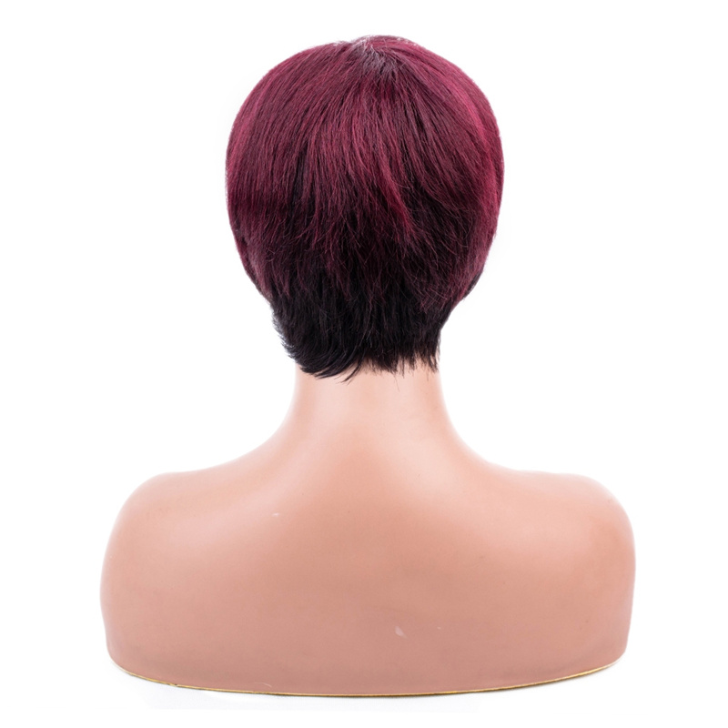 Straight Wine Red Color Machine-made Wig - 图片 3
